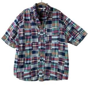 Vintage Krazy Kat 100% Cotton Plaid Patchwork Button Down Shirt Size L